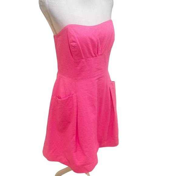 Lilly Pulitzer pink Bernadette strapless fit & flare front pockets lined size 14 - Picture 4 of 13